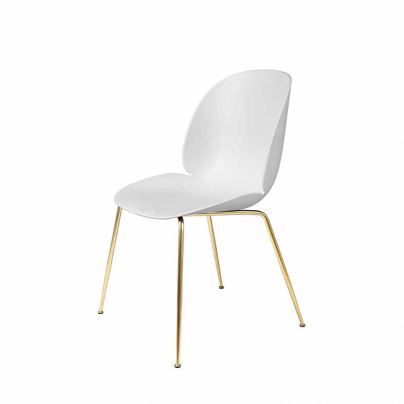 Beetle Unupholstered Brass / White Dining Chair, set of 4