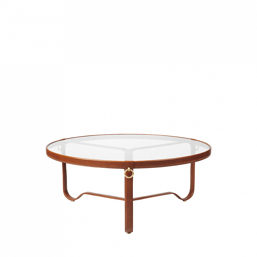Adnet Ø100 Tan Leather Coffe Table