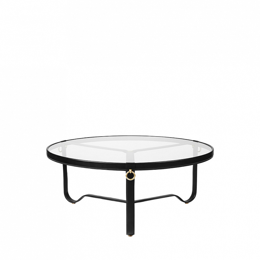 Adnet Ø100 Black Leather Coffe Table
