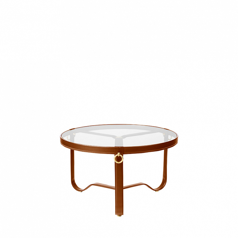 Adnet Ø70 Tan Leather Coffe Table