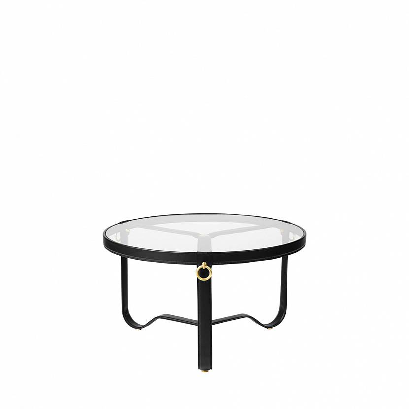Adnet Ø70 Black Leather Coffe Table