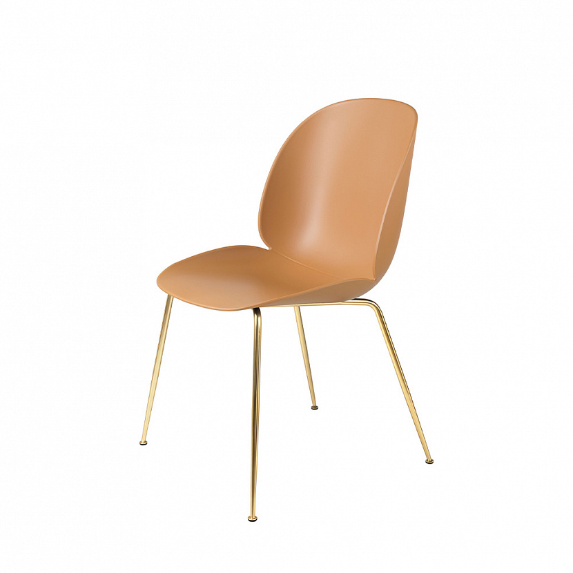 Beetle Unupholstered Brass / Amber Brown Dining Chair, set of 4